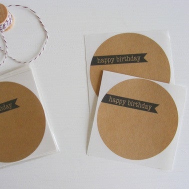 Kraft Large Circle Stickers- Happy Birthday