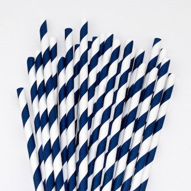 Paper Straws - Navy Blue Stripes