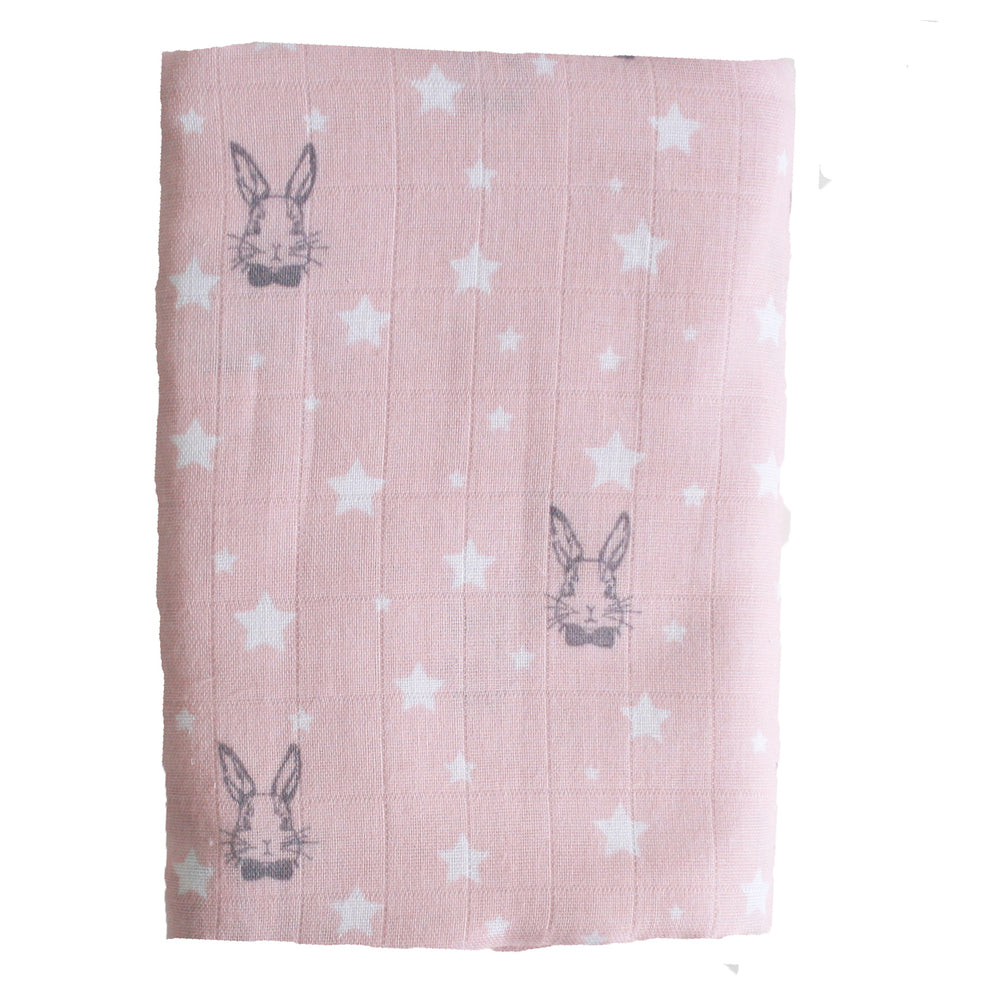 Pink Bunny Star Muslin Swaddle