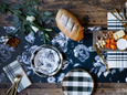 Black and Cream Floral Table Runner