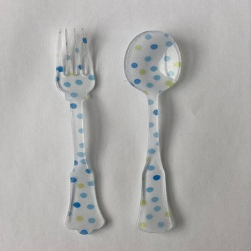 Cake Fork - Old Fashioned, Blue and Green Polka Dots