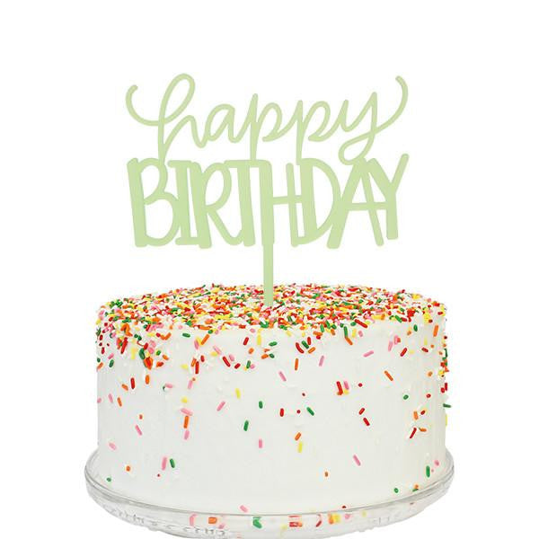 Happy Birthday Cake Topper - Green Frost