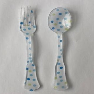 Tea Spoon - Old Fashioned, Blue and Green Polka Dots