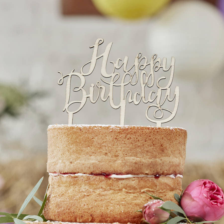 Wooden Cake Topper - Happy Birthday