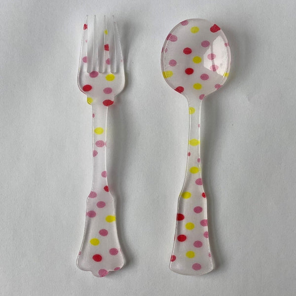 Cake Fork - Old Fashioned, Pink and Yellow Polka Dots