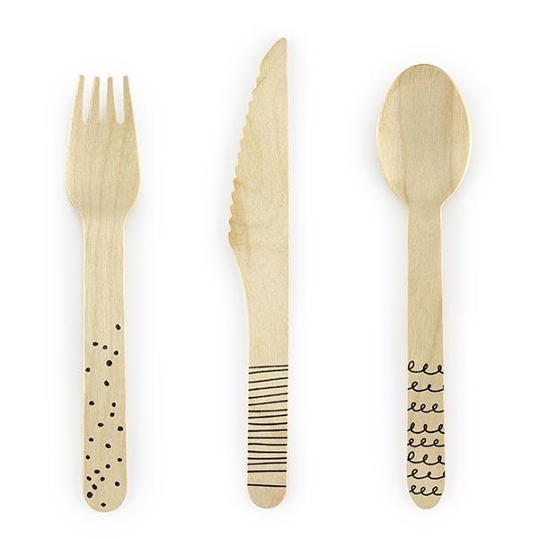 Wooden Cutlery Set - Black Lines